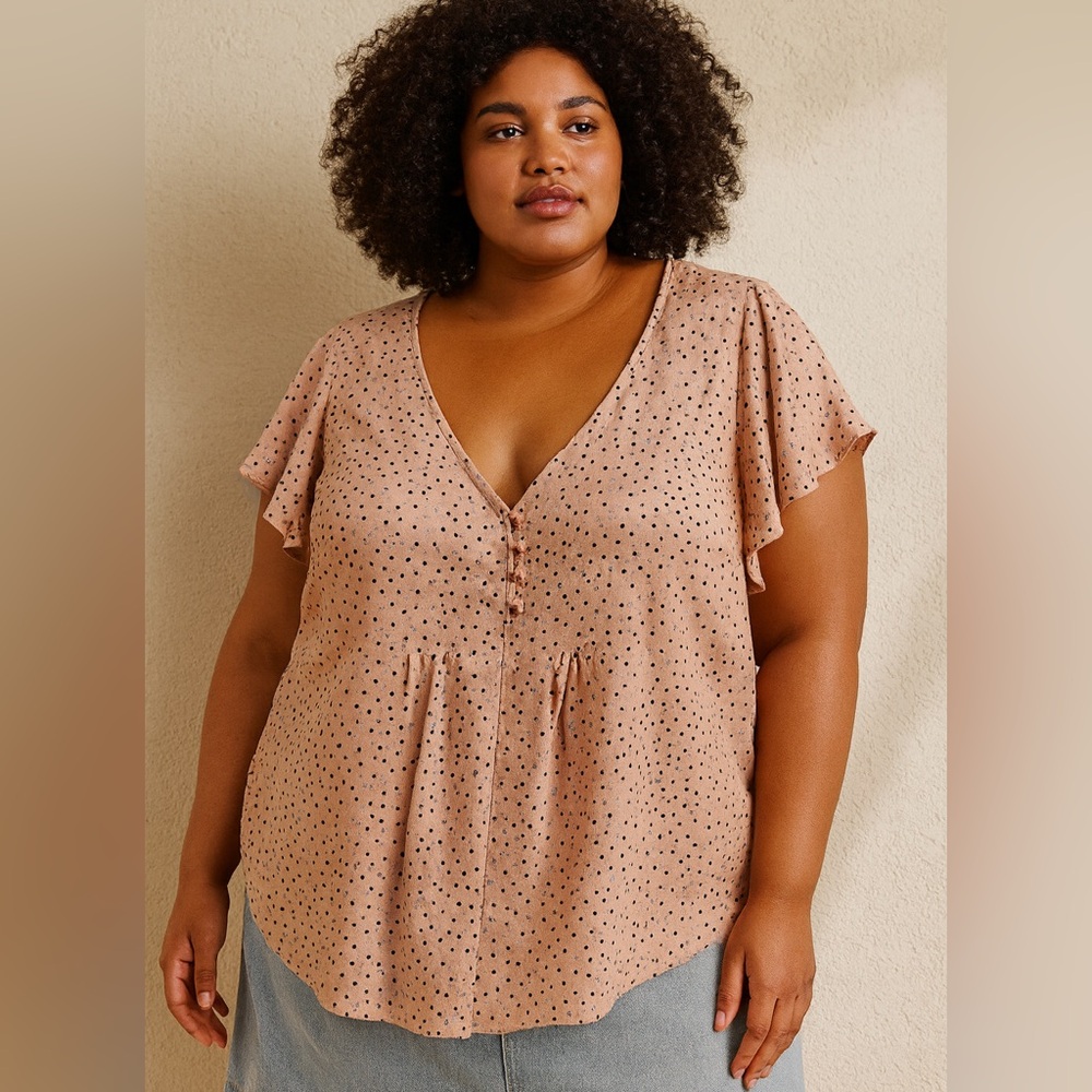 Torrid Pink Polka Dot Blouse 2X Balletcore Romantic Boho Airy Loose-Fitting